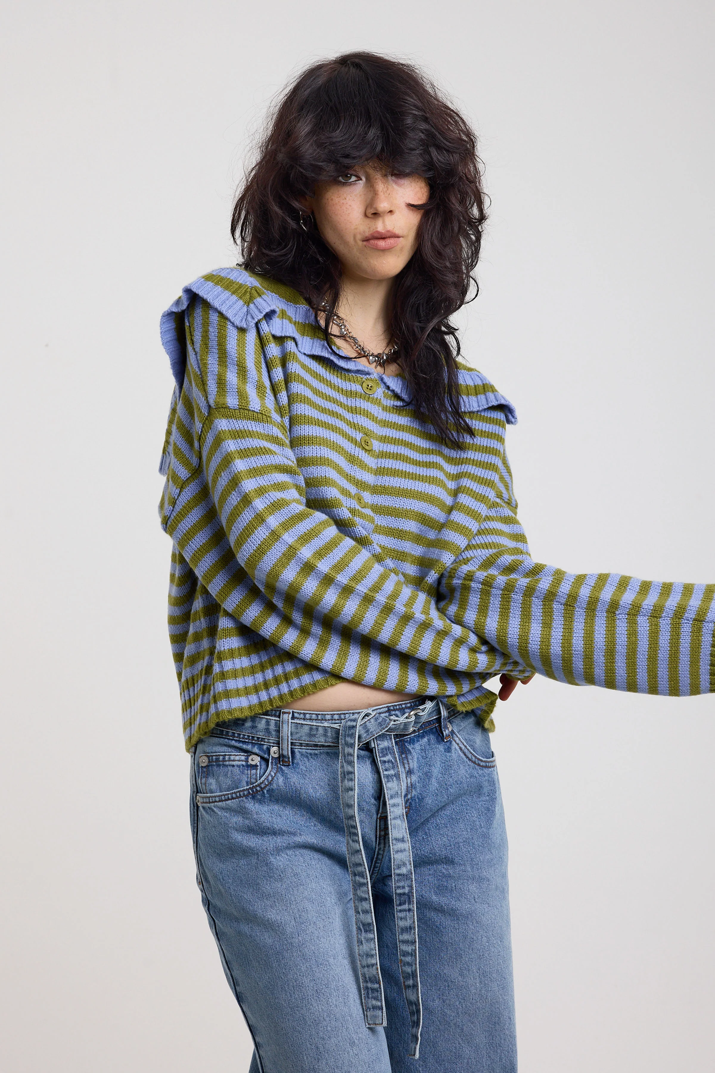 Darling Stripe Oversized Collar Cardigan - Image 6